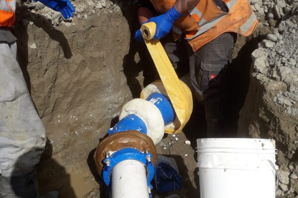 Civil infrastructure team connecting water supply pipelines in Rangiora